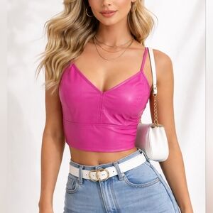 ee:some Hot Pink Faux Leather Crop Cami